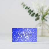Shimmery Royal Blue Glitter Sparkle Stars Monogram Visitekaartje (Staand voorkant)
