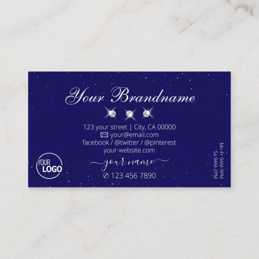 Shimmery Royal Blue Sparking Diamonds met Logo Visitekaartje (Achterkant)