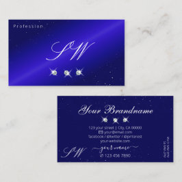 Shimmery Royal Blue Sparking Diamonds Monogram Visitekaartje