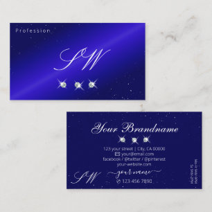 Shimmery Royal Blue Sparking Diamonds Monogram Visitekaartje