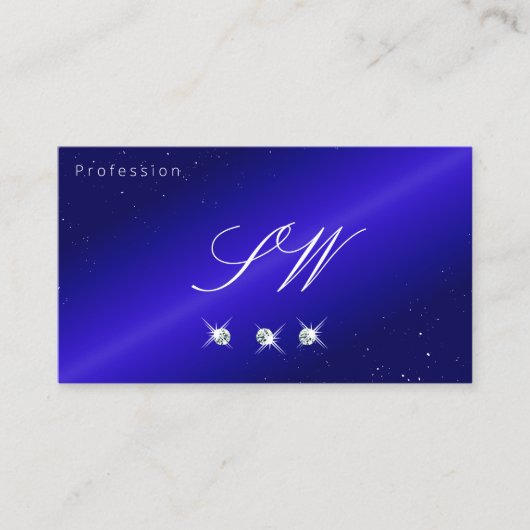 Shimmery Royal Blue Sparking Diamonds Monogram Visitekaartje (Voorkant)