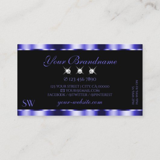 Shimmery Royal Blue Sparkle Jewels Initialen Visitekaartje (Achterkant)