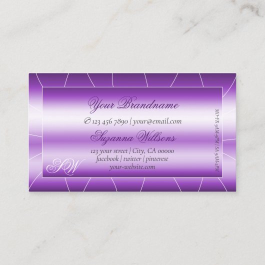 Shimmery Royal Paars met diamanten en monogram Visitekaartje (Achterkant)