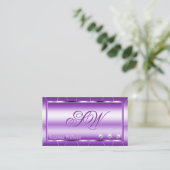 Shimmery Royal Paars met diamanten en monogram Visitekaartje (Staand voorkant)