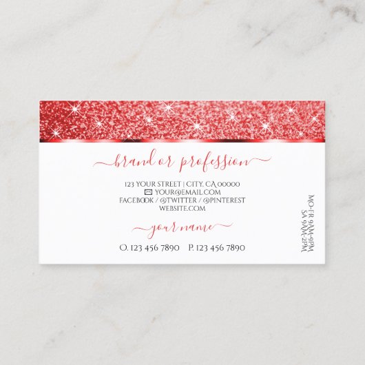Shimmery Ruby Red Glitter Sparkle Stars Elegant Visitekaartje (Achterkant)