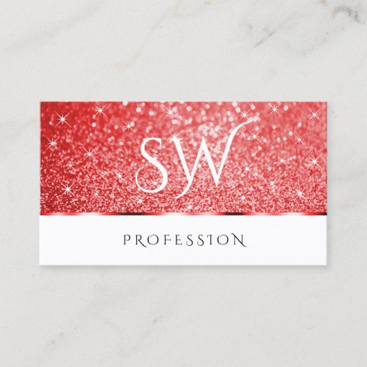 Shimmery Ruby Red Glitter Sparkle Stars Initialen Visitekaartje (Voorkant)