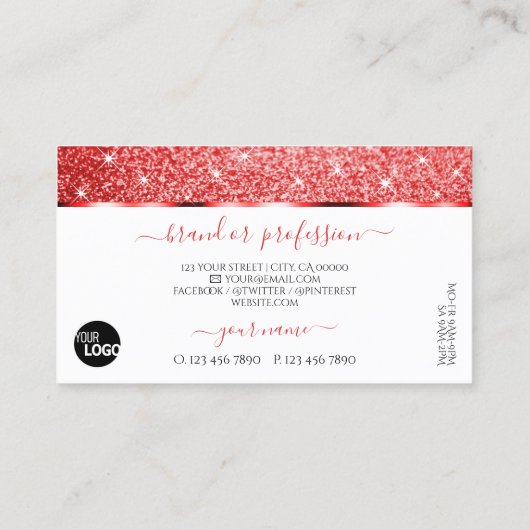 Shimmery Ruby Red Glitter Sparkle Stars toevoegen  Visitekaartje (Achterkant)