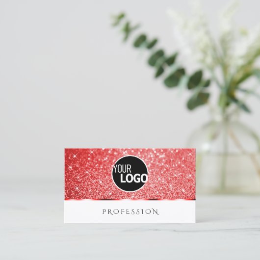 Shimmery Ruby Red Glitter Sparkle Stars toevoegen  Visitekaartje (Staand voorkant)