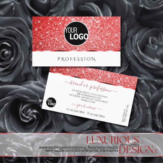 Shimmery Ruby Red Glitter Sparkle Stars toevoegen Visitekaartje