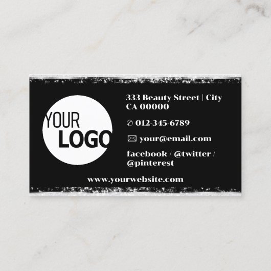 Shimmery Silver Glitter Chrome met Logo-Afbeelding Visitekaartje (Achterkant)