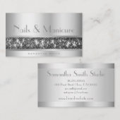 Shimmery Silver Glitter Glam Nail en Manicure Visitekaartje (Voorkant / Achterkant)
