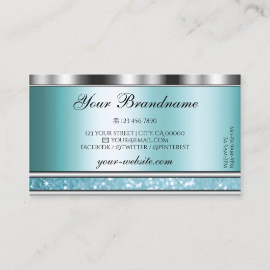 Shimmery Silver Sparking Blauwgroen Glitter met Lo Visitekaartje (Achterkant)