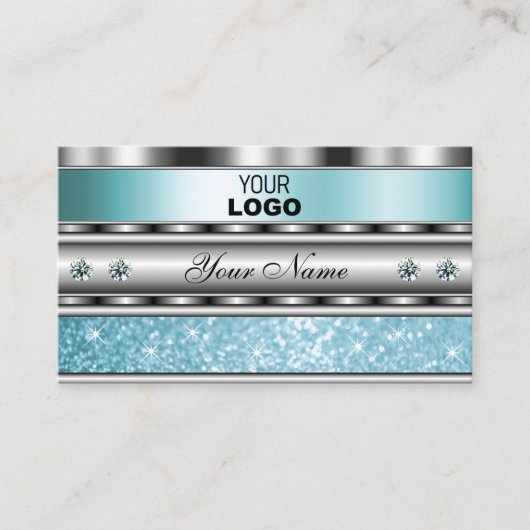 Shimmery Silver Sparking Blauwgroen Glitter met Lo Visitekaartje (Voorkant)