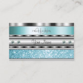 Shimmery Silver Sparking Blauwgroen Glitter Monogr Visitekaartje (Voorkant)