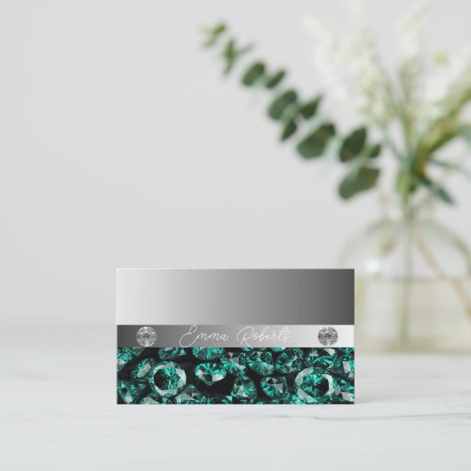 Shimmery Silver Sparkle Glitter Diamonds Visitekaartje (Staand voorkant)