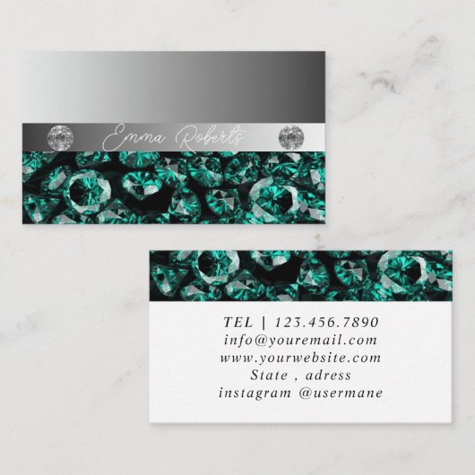 Shimmery Silver Sparkle Glitter Diamonds Visitekaartje (Voorkant / Achterkant)