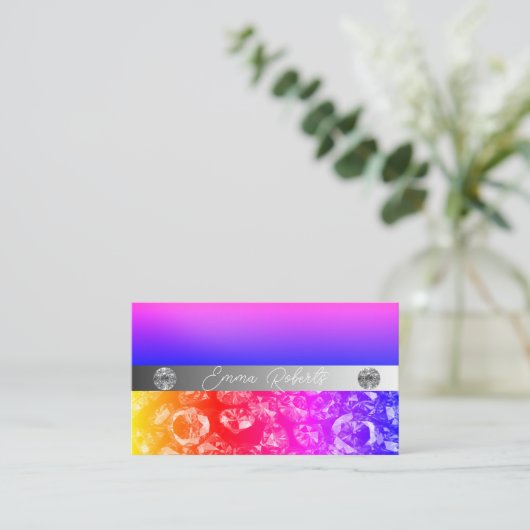 Shimmery Silver Sparkle Glitter Diamonds Visitekaartje (Staand voorkant)