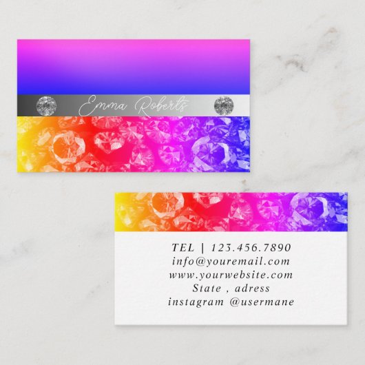 Shimmery Silver Sparkle Glitter Diamonds Visitekaartje (Voorkant / Achterkant)