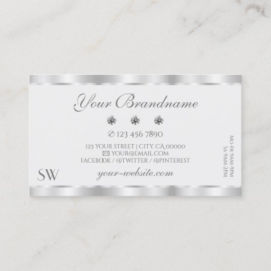 Shimmery Silver Sparkle Jewels Initialen Luxurious Visitekaartje (Achterkant)