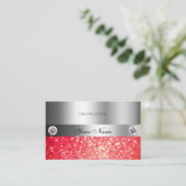 Shimmery Silver Sparkle Ruby Red Glitter Diamonds Visitekaartje (Staand voorkant)