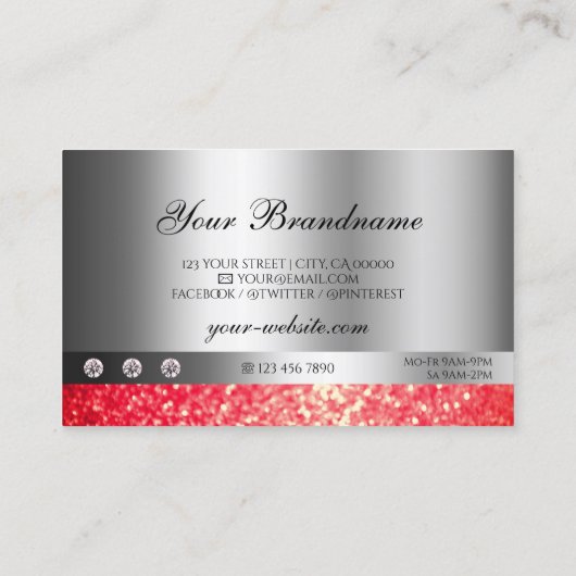 Shimmery Silver Sparkle Ruby Red Glitter Diamonds Visitekaartje (Achterkant)