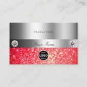 Shimmery Silver Sparkle Ruby Red Glitter met Logo Visitekaartje (Voorkant)
