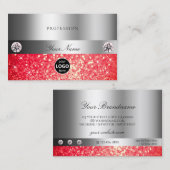 Shimmery Silver Sparkle Ruby Red Glitter met Logo Visitekaartje (Voorkant / Achterkant)