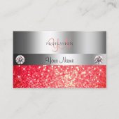 Shimmery Silver Sparkle Ruby Red Glitter Monogram Visitekaartje (Voorkant)