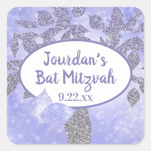 Shimmery Silver Tree of Life Bat Mitzvah Sticker (Voorkant)