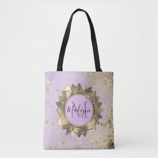 Shimmery Stars Gold Lotus Mandala Monogram Tote Bag (Voorkant)