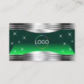Shimmery Stars Green Silver Borders Logo en foto Visitekaartje (Voorkant)