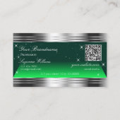 Shimmery Stars Green Silver Borders Logo QR-code Visitekaartje (Achterkant)