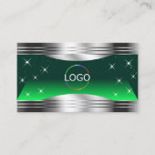 Shimmery Stars Green Silver Borders Logo QR-code Visitekaartje (Voorkant)