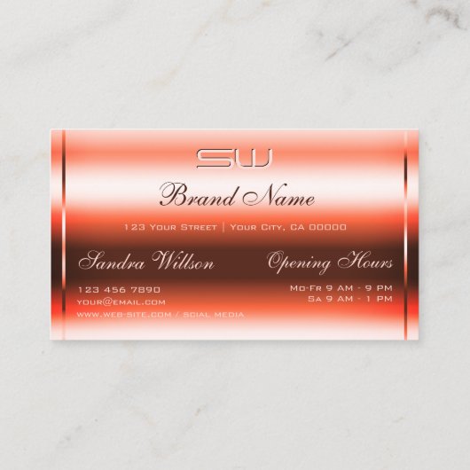 Shimmery Vermilion Rode 3D Initialen Openingstijde Visitekaartje (Achterkant)