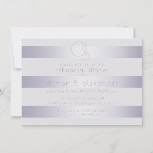 Shimmery Violet Silver Stripes met monogram Kaart (Voorkant)