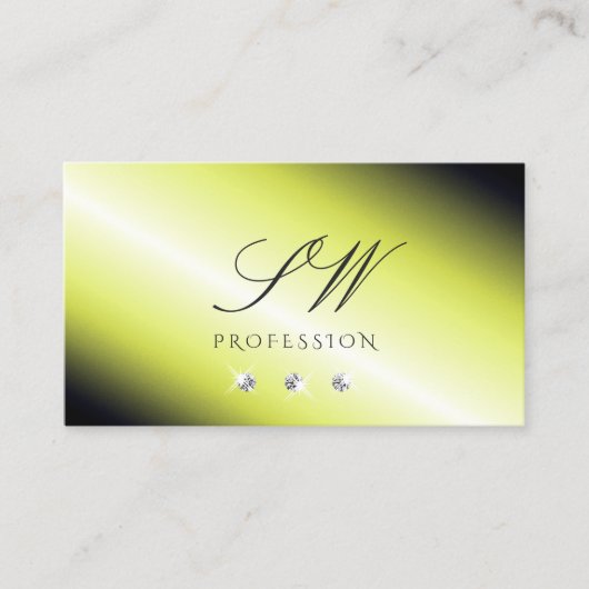Shimmery Yellow Silver Sparking Diamonds Initialen Visitekaartje (Voorkant)