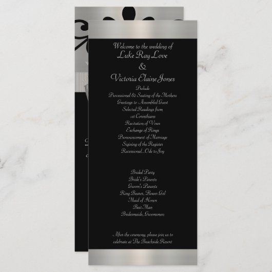 Shimmery Zilver & Zwart Gestreepte Boog Wedding Programmakaart (Voorkant / Achterkant)