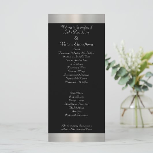 Shimmery Zilver & Zwart Gestreepte Boog Wedding Programmakaart (Staand voorkant)