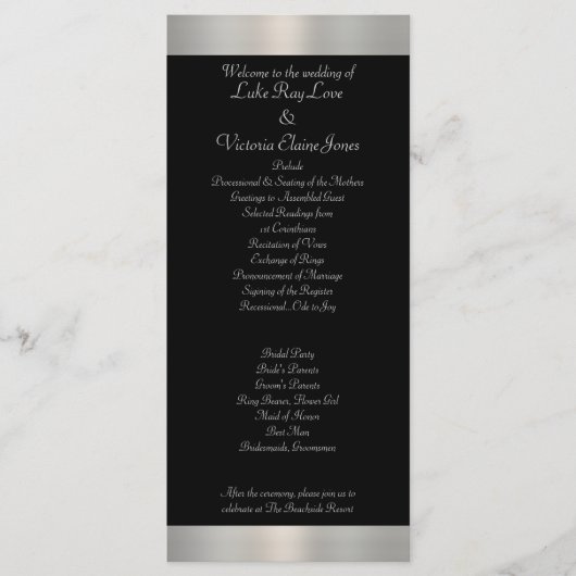 Shimmery Zilver & Zwart Gestreepte Boog Wedding Programmakaart (Voorkant)