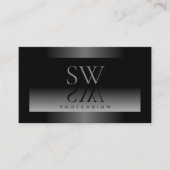Shimmery Zwart Grijs Wit Gradiënt en Monogram Visitekaartje (Voorkant)