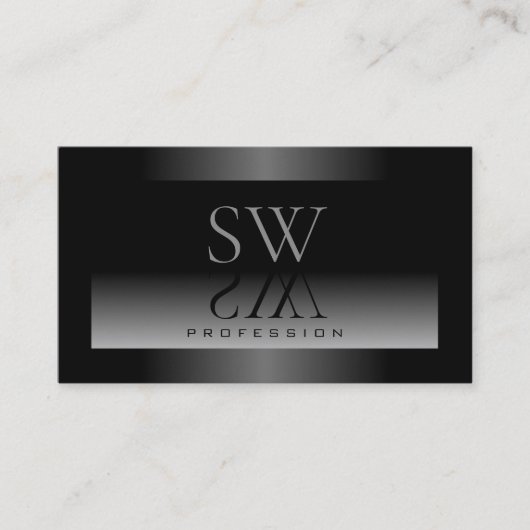 Shimmery Zwart Grijs Wit Gradiënt en Monogram Visitekaartje (Voorkant)