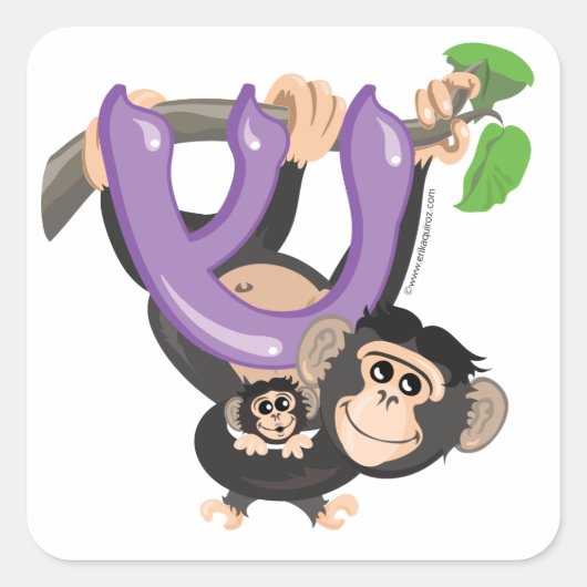 Shin Hebreeuws Aleph Bet Alphabet Chimpanzee Stick Vierkante Sticker (Voorkant)