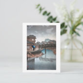 Shinagawa op Rainy Day, Hasui Kawase, Woodcut Briefkaart (Staand voorkant)