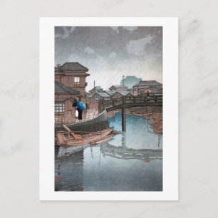 Shinagawa op Rainy Day, Hasui Kawase, Woodcut Briefkaart