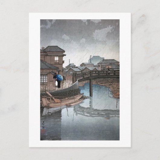 Shinagawa op Rainy Day, Hasui Kawase, Woodcut Briefkaart (Voorkant)