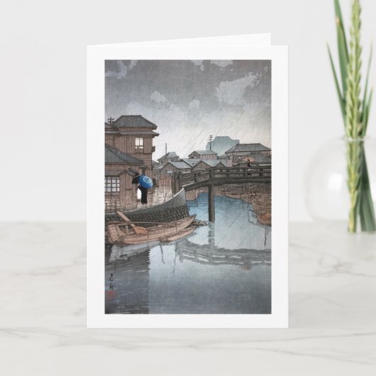 Shinagawa op Rainy Day, Hasui Kawase, Woodcut Kaart (Voorkant)