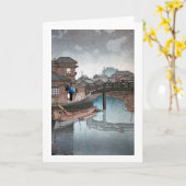 Shinagawa op Rainy Day, Hasui Kawase, Woodcut Kaart (Gele Bloem)