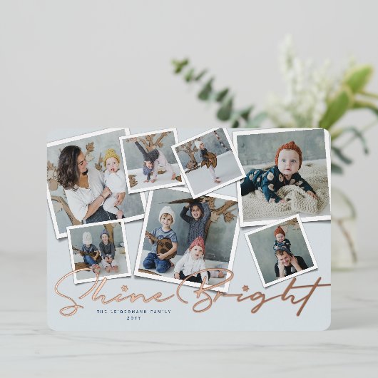 Shine Bright 7 Instant Photo Collage Hanukkah Folie Feestdagenkaart (Staand Voorkant)