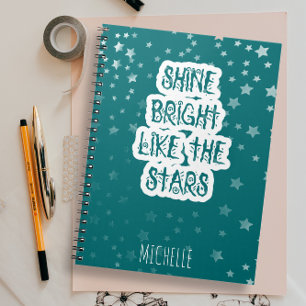 Shine Bright als de sterren Typografie Blauwgroen  Notitieboek