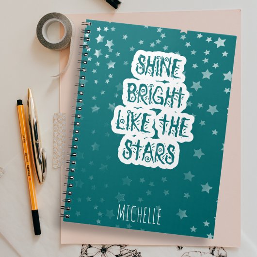 Shine Bright als de sterren Typografie Blauwgroen  Notitieboek